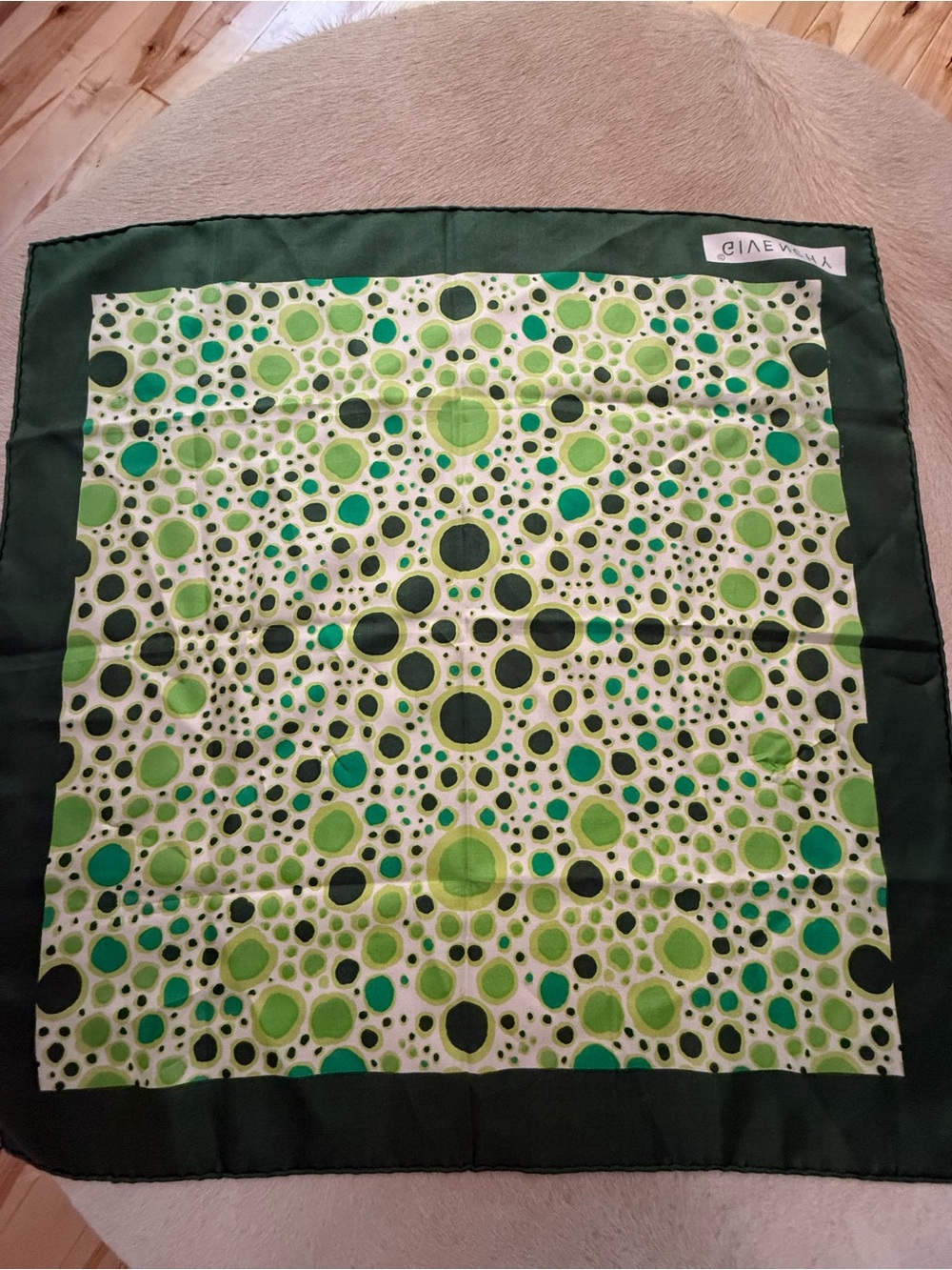 Givenchy Green and Ivory Dot Mosaic Silk Scarf - Picture 6 of 11